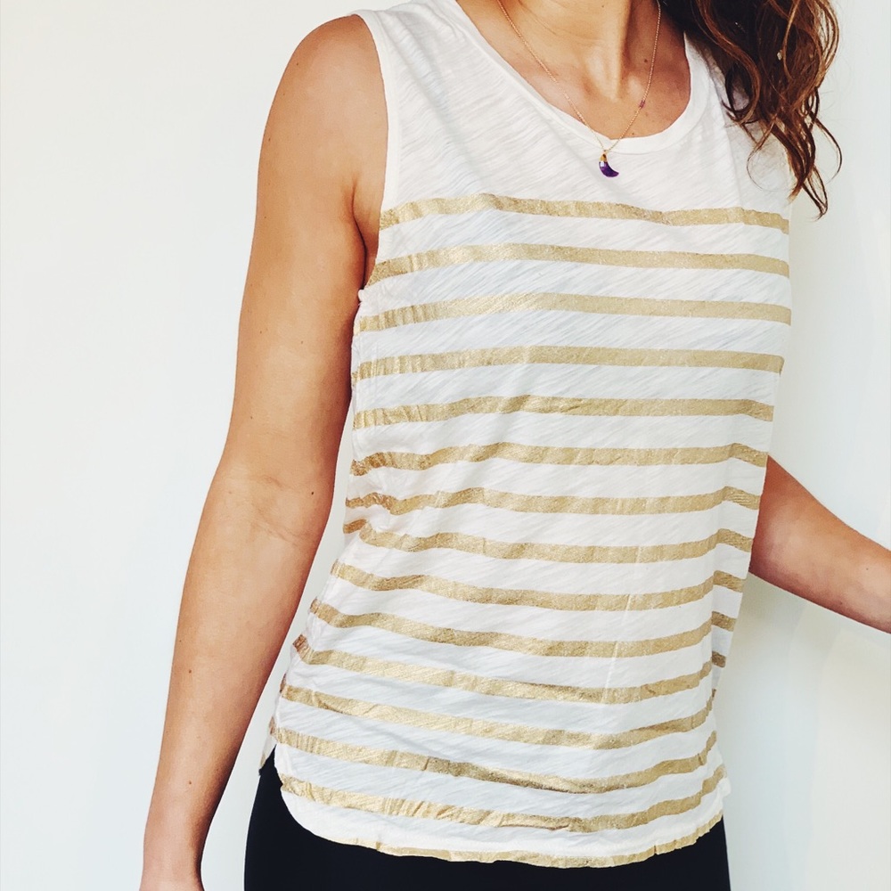 J. Crew white sleeveless shirt with gold stripes S